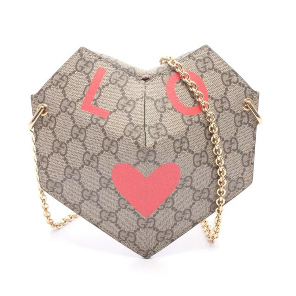 Gucci Ophidia Heart GG Supreme Shoulder Bag Canvas Beige Cream Brown Red